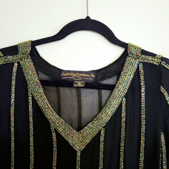 Vintage Judith Ann Creations Beaded Silk Top - Picture 2 of 4